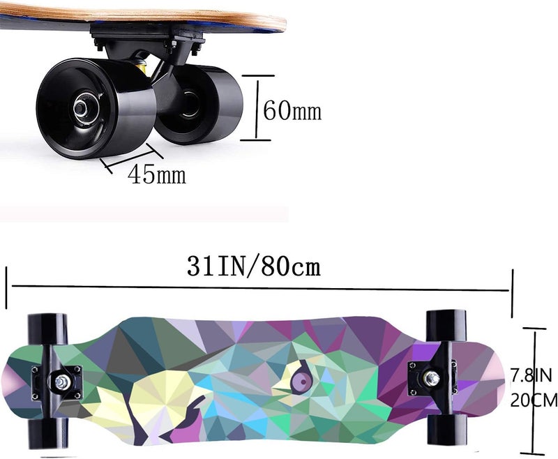 asktom Mini Cruiser Longboard, 31 Inch Small Size Wide Wheel Skateboard, Beginner Stable & Easy-to-Control Skateboard, Suitable for Park & Street Riding, Unique Flame Pattern - Image 2